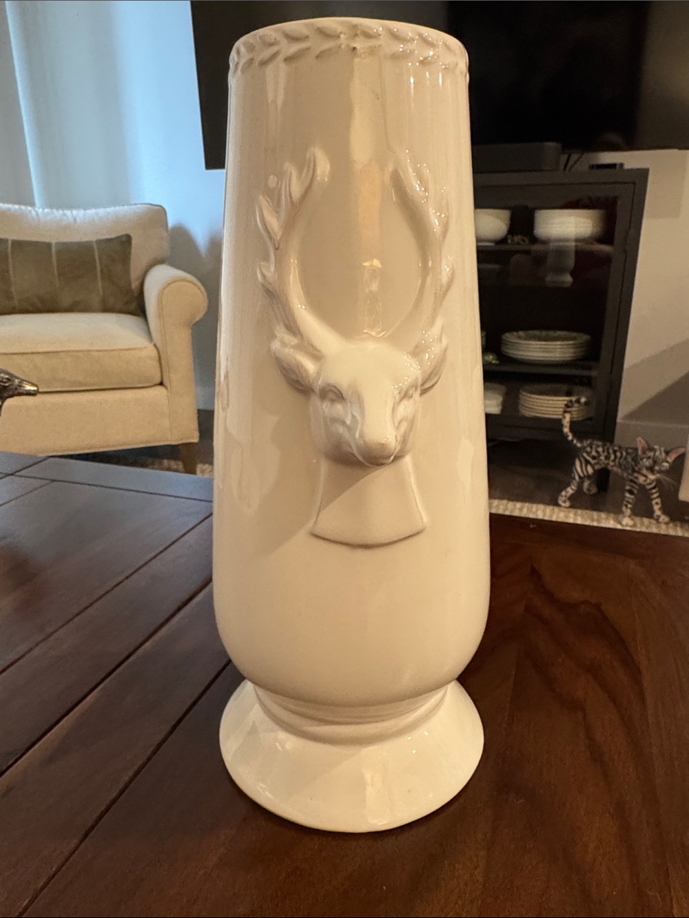 Ceramic Deer Head Accent Vase in White- Decorative Home Accent